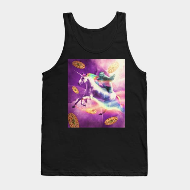 Space Sloth Riding On Flying Unicorn With Pizza Tank Top by Random Galaxy